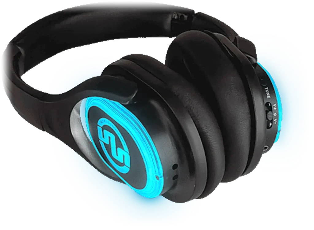 Cuffia silent disco SX-553 Evolution HiFi con LED azzurri accesi